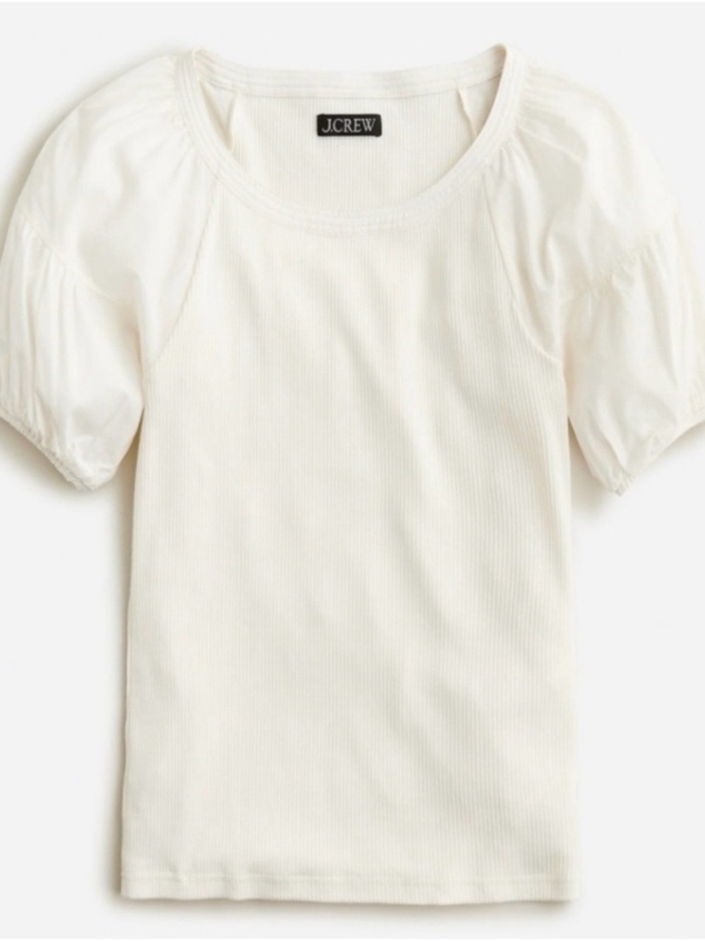 JCrew Cream Ribbed Knit Top with Gauzy Sleeves, NWOT, Size Medium